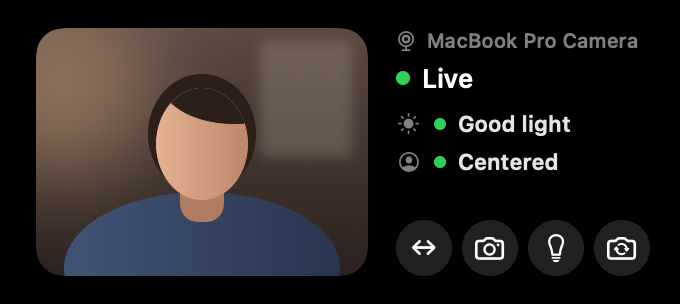 The Mirror: a camera preview showing Live, Good light and Centered, with buttons to flip, snap a photo and light your face